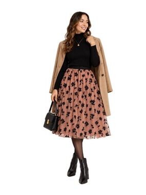 Metrowear Blush Flocked Floral Midi Skirt, Size M